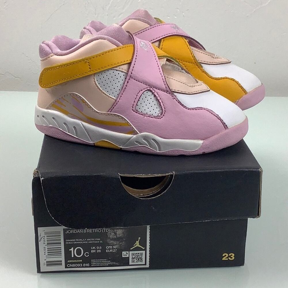 Jordan 8 Retro (TD) orange Pearl/LT Artic pink sneakers toddler size 10C EUC